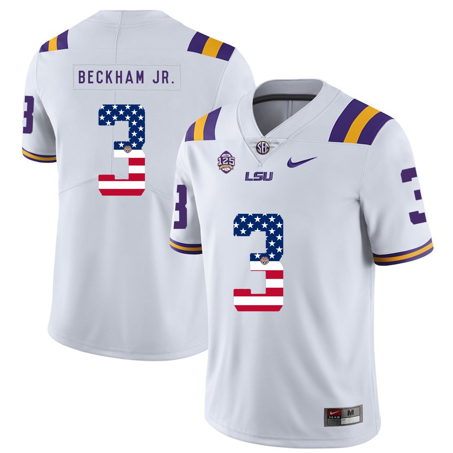 Men LSU Tigers #3 Beckham jr White Flag Customized NCAA Jerseys->customized ncaa jersey->Custom Jersey